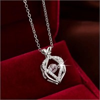 Faux Diamond Costume Necklace quality silver heart