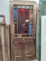>Stained glass wooden door,  some glass with
