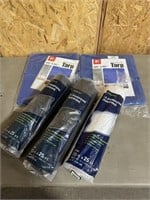 3-new rolls 10'x25' plastic- (2) 5'6"x7'6" Tarps