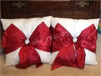 (2) Small Decorative Ribbon and Rhinestone Pillows