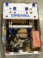 BOX OF DREMEL  TOOLS, AND ATTACHMENTS