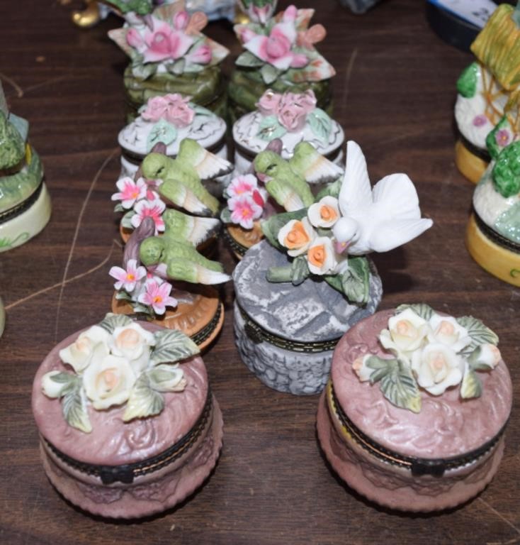 Ten New Small Ceramic Trinket Boxes. Each Opens