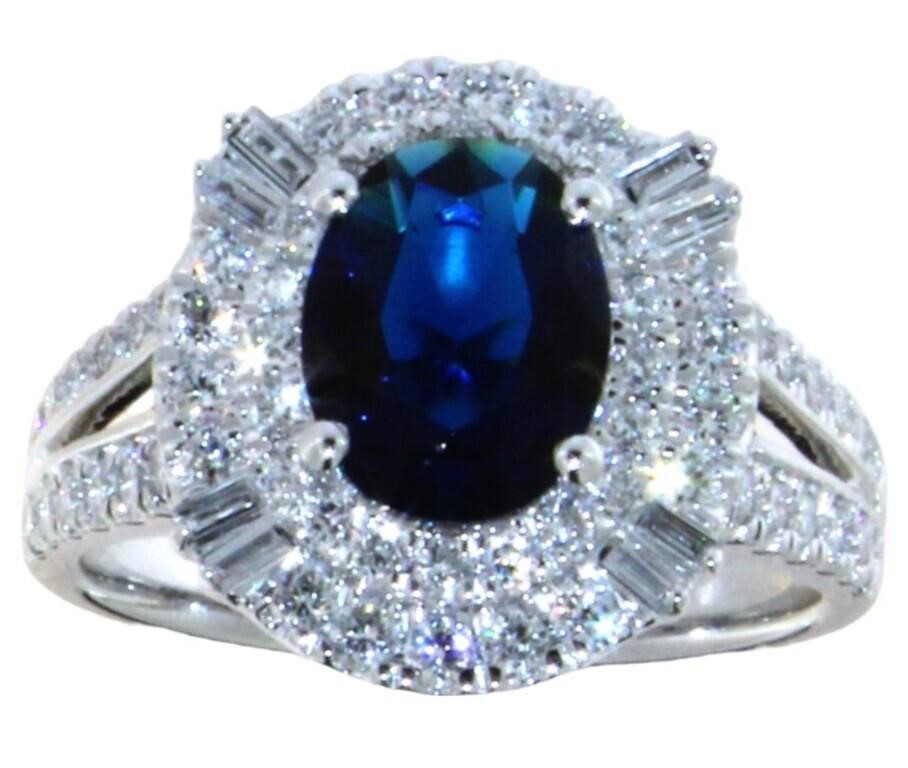 Oval 2.45 ct Sapphire & VS Lab Diamond Ring