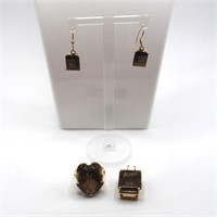 Smoky Topaz Ring (9) Earrings and Pendant10K Gold