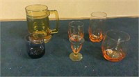 Vintage Cordial,cocktail and juice amber glasses,
