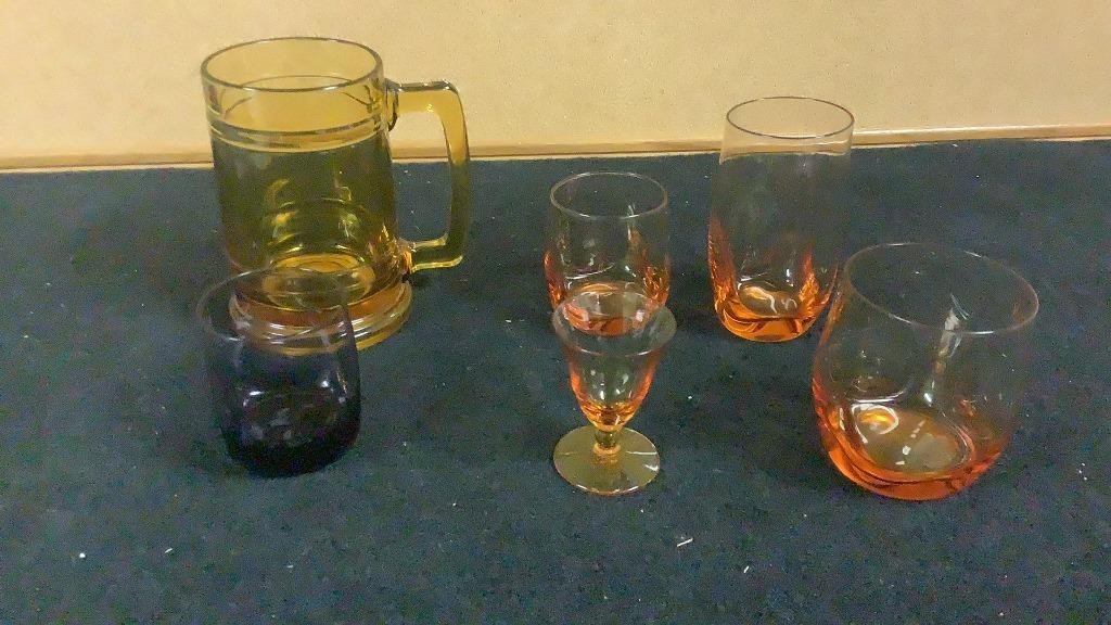 Vintage Cordial,cocktail and juice amber glasses,