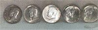 (5) Kennedy Half Dollars: (4) 1964, (1) 1968