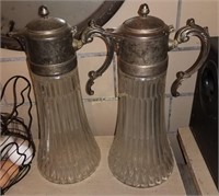Pair Of Large Pitchers Silverplate & Glass