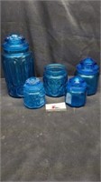 LE Smith blue glass canisters
