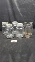 Glass canning jars and milk glasses