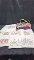 Embroidered towels and handmade bag