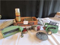 VINTAGE TAIL LIGHTS, PART TOYS, WIRE BASKET  AND