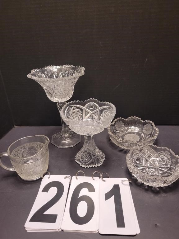 Pressed Glass Creamer & Candy Dishes