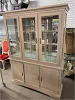 Lighted China Cabinet Blonde Oak - With Shelves -
