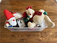 Tote of Miscellaneous Plush Christmas Dolls