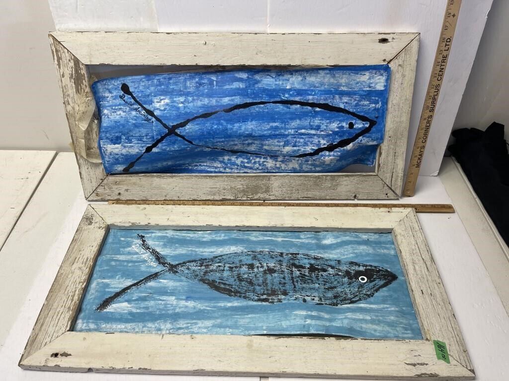 2 Rustic wood frames with fish decor