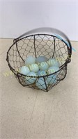 Decorative Clouded Glass Eggs In Wire Basket