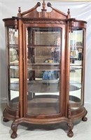 Triple curved glass china cabinet, claw feet