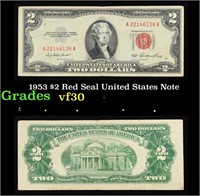 1953 $2 Red Seal United States Note Grades vf++