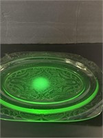 Vintage Uranium Glass Green Depression Platter