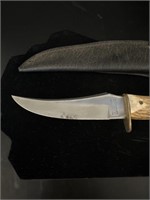 Vintage Hunters Knife Metal Sheath Bone Handle