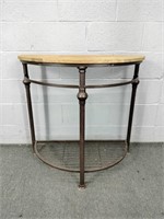 Metal Framed Wood Topped Demilune Hall Table
