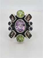 NB Silver & Faceted Multicolor Gemstones Ring