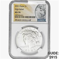 2021 Silver Peace Dollar NGC MS70 High Relief
