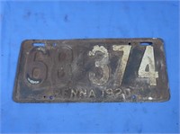 Antique 1920 PA License Plate