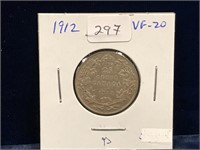 1912 Canadian Silver 25 Cent Piece  VF20