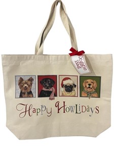 HAPPY HOWLADAYS DOG CARRYALL CANVAS TOTE NWT