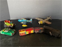 Vintage tin planes trains & automobile toys