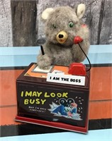 Vtg. Secretary Bear battery operated tin toy