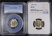 1943-P PCGS MS-66, 44-S NGC MS-66 JEFFERSONS