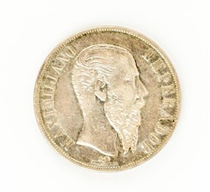 Coin 1867 Mexico 1 Peso Silver in Very Fine