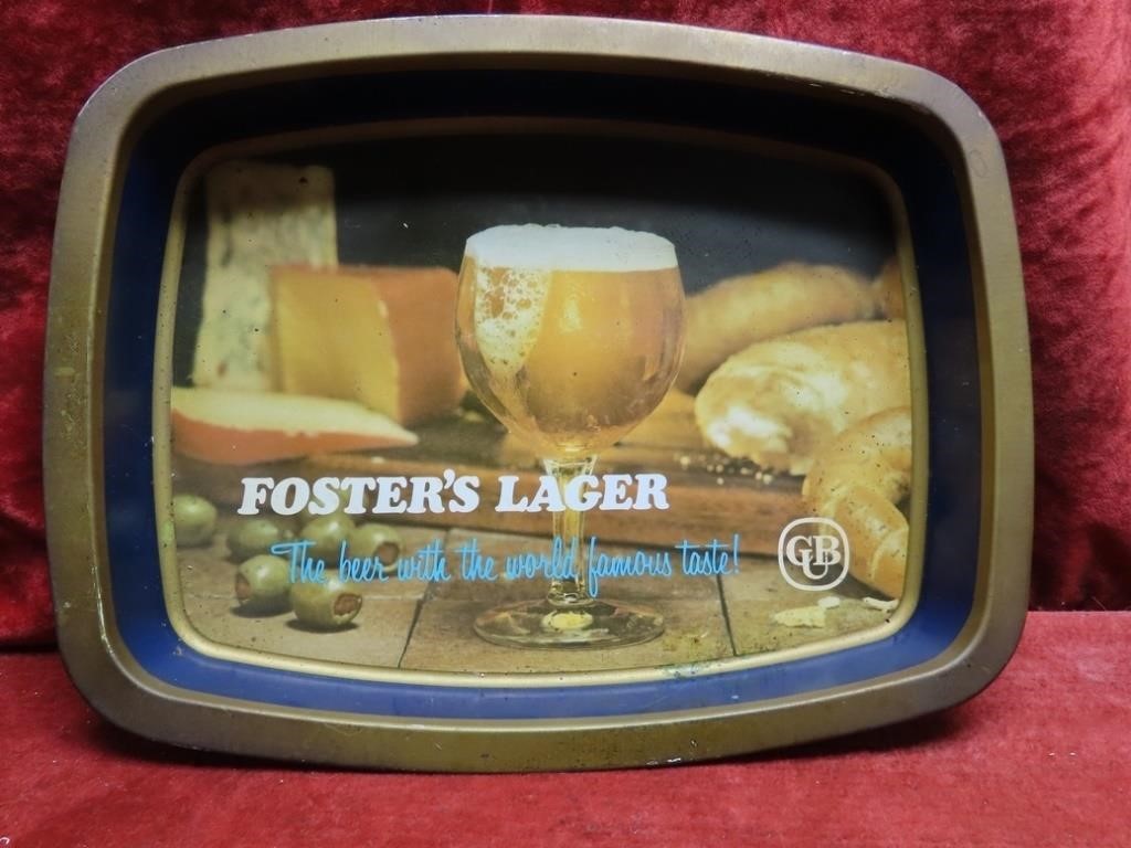 Vintage Foster's Lager beer tray sign metal.