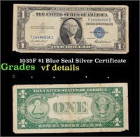 1935F $1 Blue Seal Silver Certificate Grades vf de