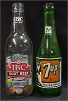 Vintage 7-Up & A&W Rootbeer Bottles w/ Marbles