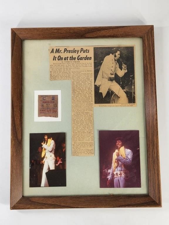 1972 ELVIS CONCERT TICKET & PHOTOS FRAMED