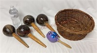 Vintage Coconut Shell & Gourd Maraca's & Basket