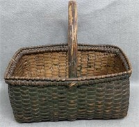 Nice Old Green Painted Basket, Great Shape, 10in