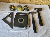 BOX LOT:  HAMMER & TAPE MEASURES