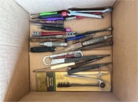 BOX LOT: SMALL TOOLS, TAPS, DIES, PUNCHES, GLASS