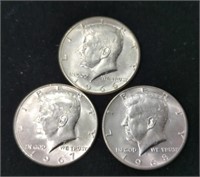 Set of 3 40% Silver Kennedy Half Dollars, 1965,