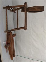 Antique Wooden Vise & Harness Makers Bench.  Vise
