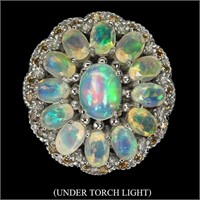 Natural Ethopian White Opal & Sapphire Ring