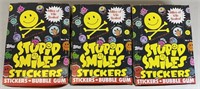 3pc NIP 1989 Topps Stupid Smiles Sticker Boxes