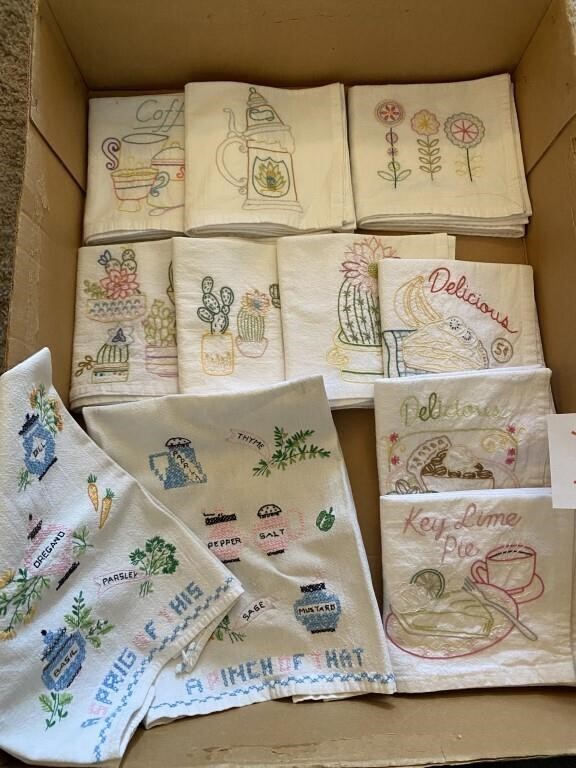 VINTAGE HAND STITCHED DISH TOWELS