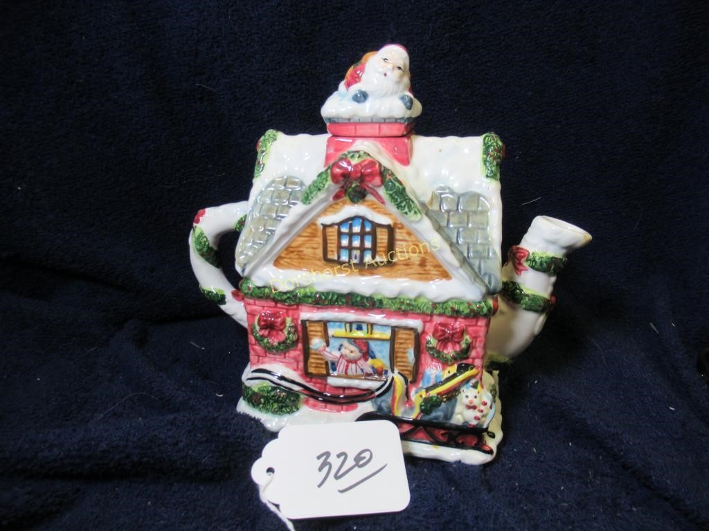 CERAMIC CHRISTMAS TEAPOT - 9"W X 8.5"H