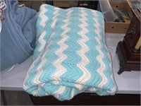 vintage teal and white hand made blanket